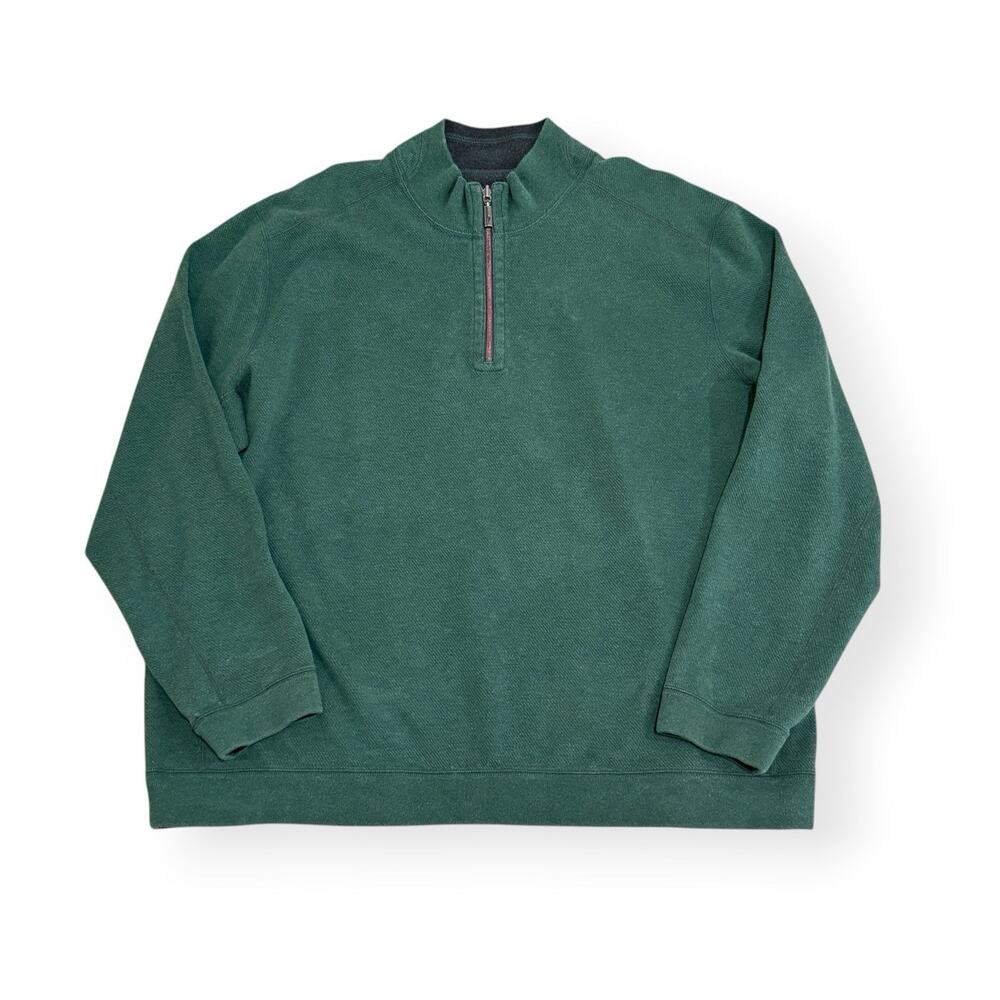 Tommy Bahama Mens 3XL Green/Gray Sweater 1/4 Zip Mock Neck Reversible Outdoor